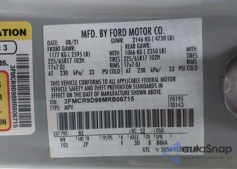 2021 Ford Bronco Sport Badlands from USA, damaged, VIN 3FMCR9D98MRB06715
